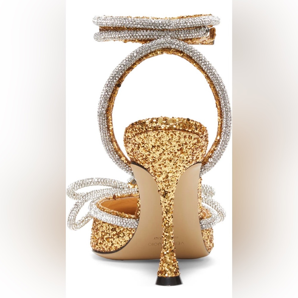 Mach & Mach Double Bow Pointed Toe Pump Gold New … - image 5